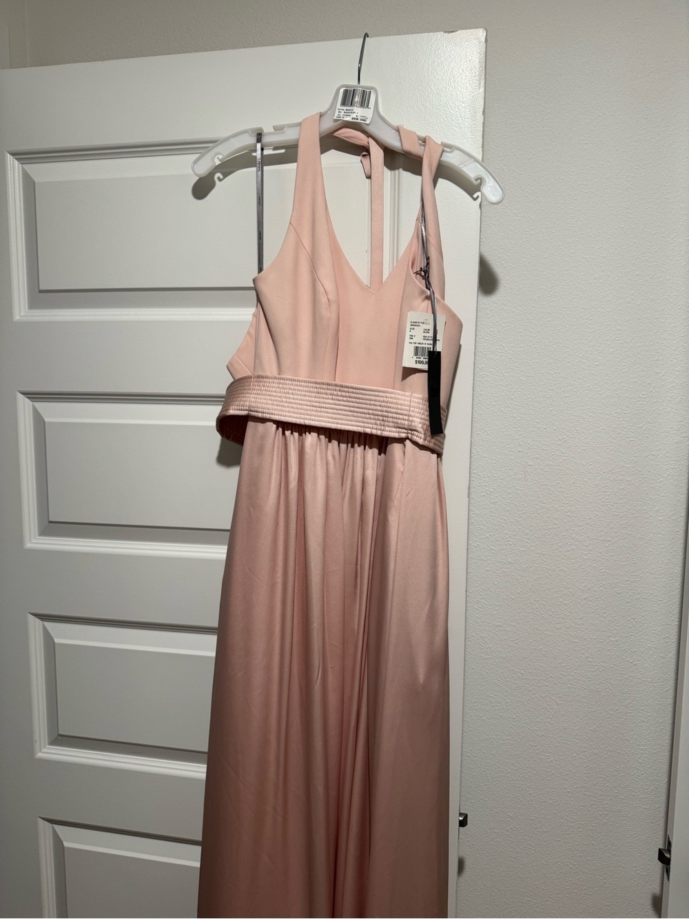 David's Bridal Blush Pink V-Neck Prom Gown